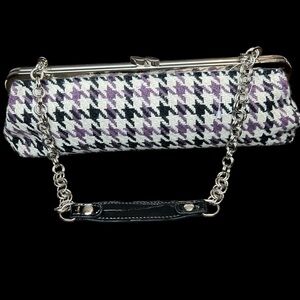 Apt. 9 Purple White Black Houndstooth Knit Shoulder Bag Chain Faux Leather Strap